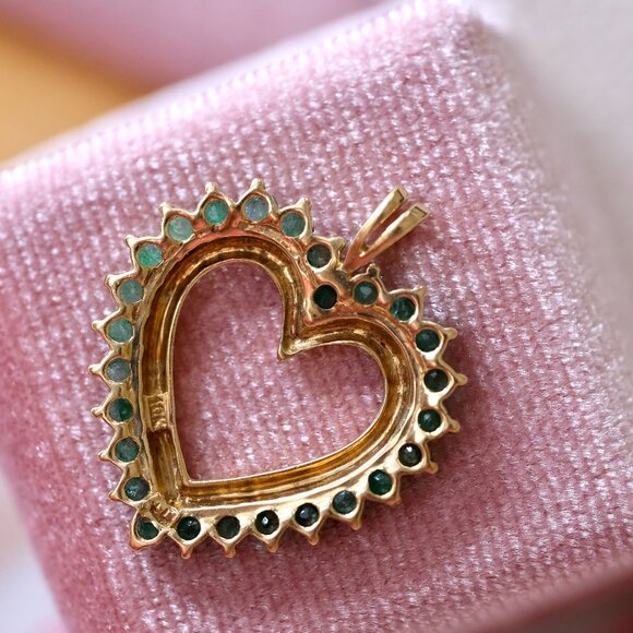 10KY Gold Heart Pendant w/ Real Emerald Stones - Picture 6 of 11